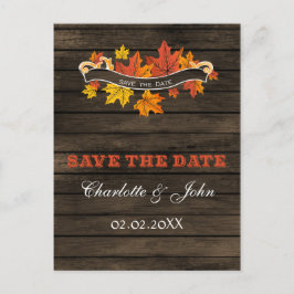 Barnwood Rustic Fall bröllopet sparar datumet Meddelande Vykort