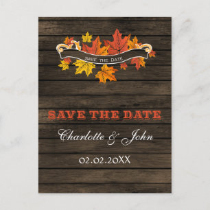 Barnwood Rustic Fall bröllopet sparar datumet Meddelande Vykort