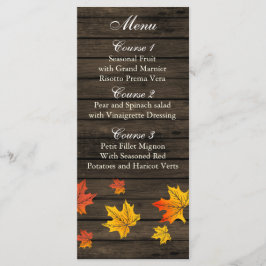 Barnwood Rustic Fall-menykort för bröllop Meny