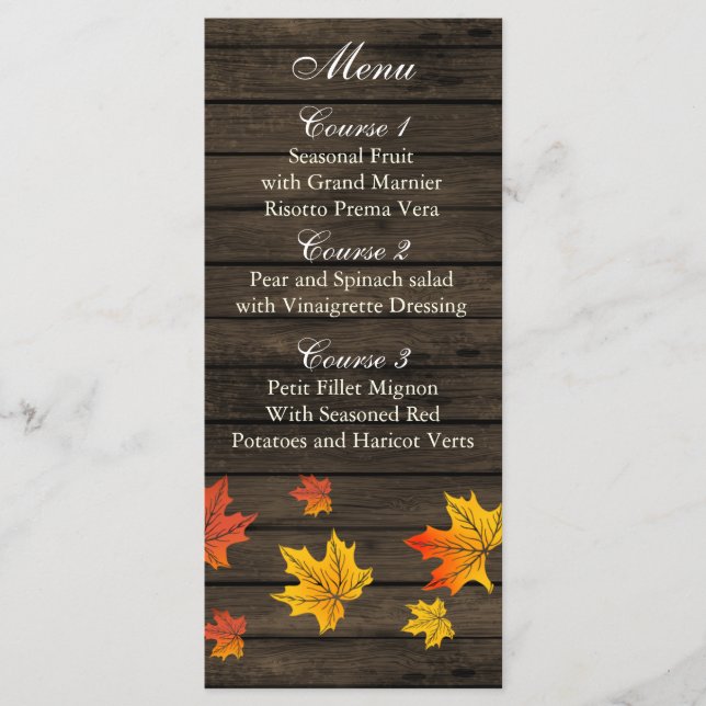 Barnwood Rustic Fall-menykort för bröllop Meny (Framsida)