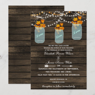 Barnwood, Rustic Mason burk faller bröllop inbjudn Inbjudningar