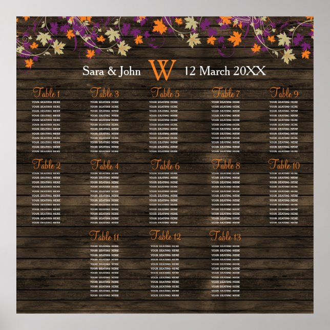 Barnwood Rustic plum fall bröllopsplan Poster (Framsidan)