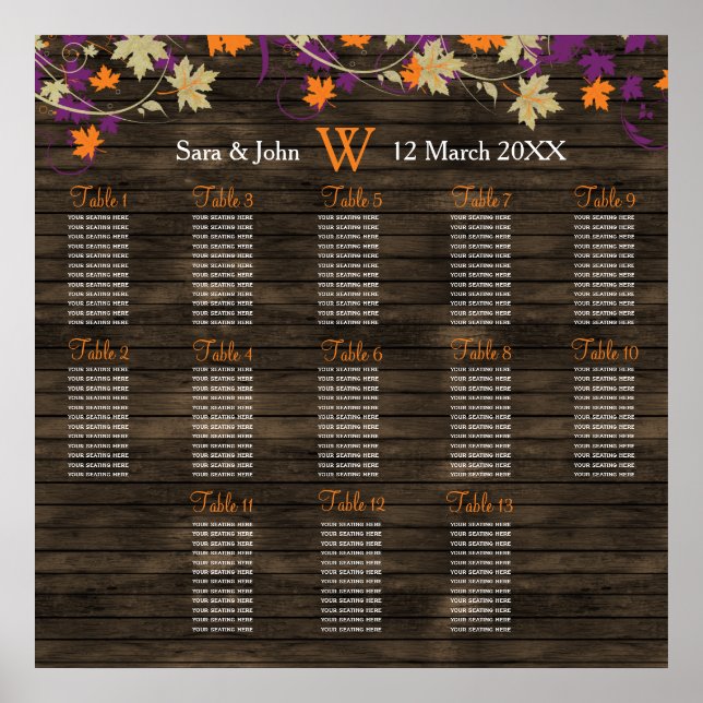 Barnwood Rustic plum fall bröllopsplan Poster (Framsidan)