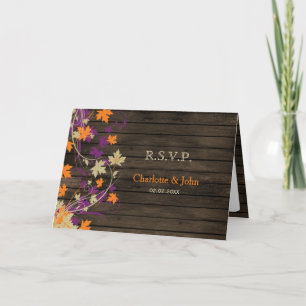 Barnwood Rustic plum höst löv bröllop OSA Inbjudan