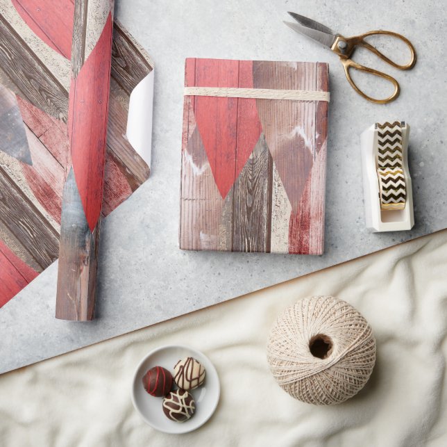 Barnwood Struktur Red Löv Pastel Mönster Presentpapper (Hantverk)