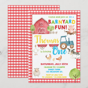 Barnyard 1:a födelsedag Party Cute Boskap Inbjudningar