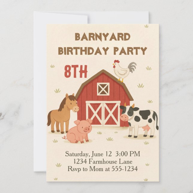 Barnyard Animal Birthday Inbjudningar (Framsida)
