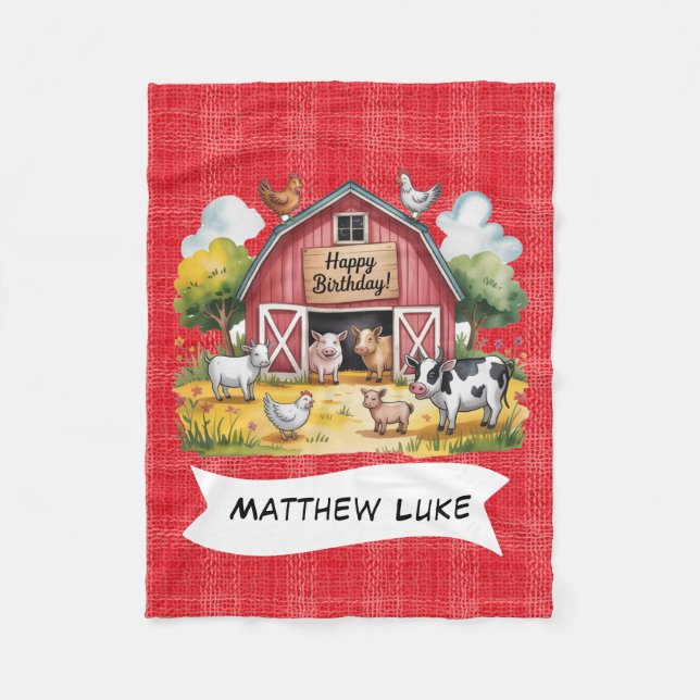 Barnyard Animals 1:a. Födelsedagsfest Gift Fleecefilt (Framsidan)