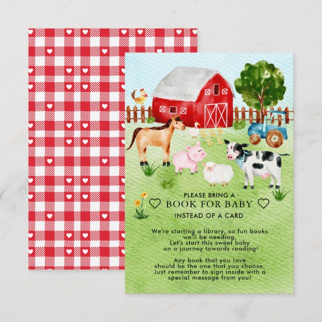 Barnyard Animals Baby Shower Bok för Baby Tilläggskort (Fram/baksida)