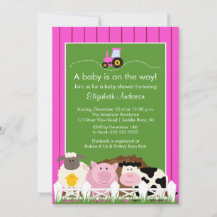 Barnyard Animals Baby Shower-inbjudan Rosa Girls Inbjudningar