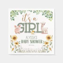 Barnyard Animals Flicka Baby Shower Pappersservett