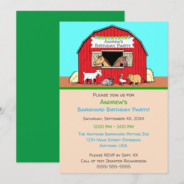 Barnyard Animals Födelsedagsfest för sportzoo Inbjudningar (Fram/baksida)