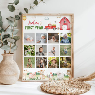 Barnyard Animals första års fotomilstolpe Poster