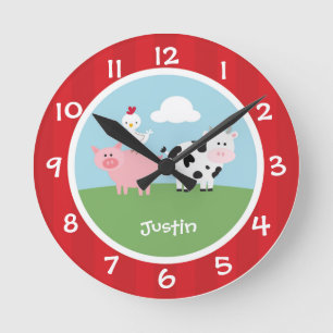 Barnyard Animals Nursery Wall Clock Rund Klocka