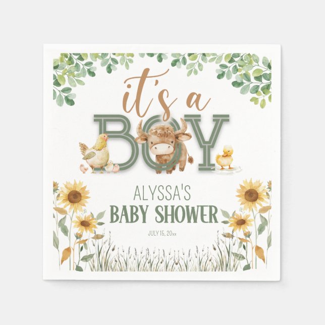 Barnyard Animals Pojke Baby Shower Pappersservett (Framsidan)