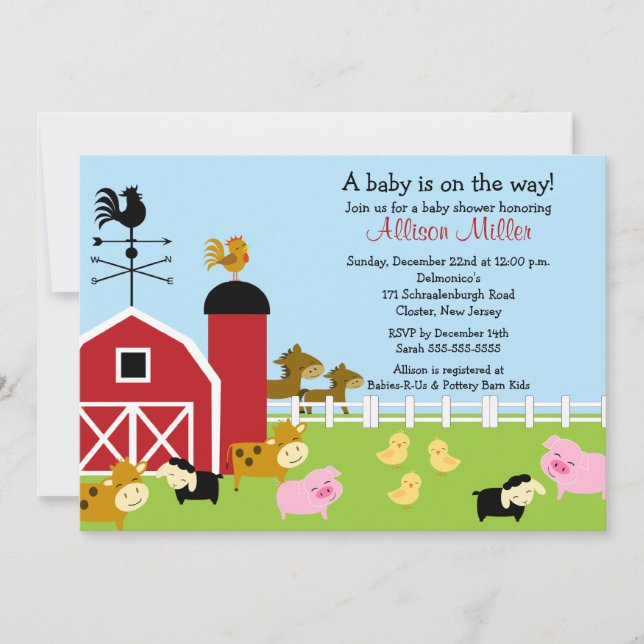 Barnyard Baby Animails Baby Shower-inbjudan Inbjudningar (Framsida)