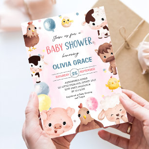 Barnyard Baby Shower för boskap-ballonger Inbjudningar