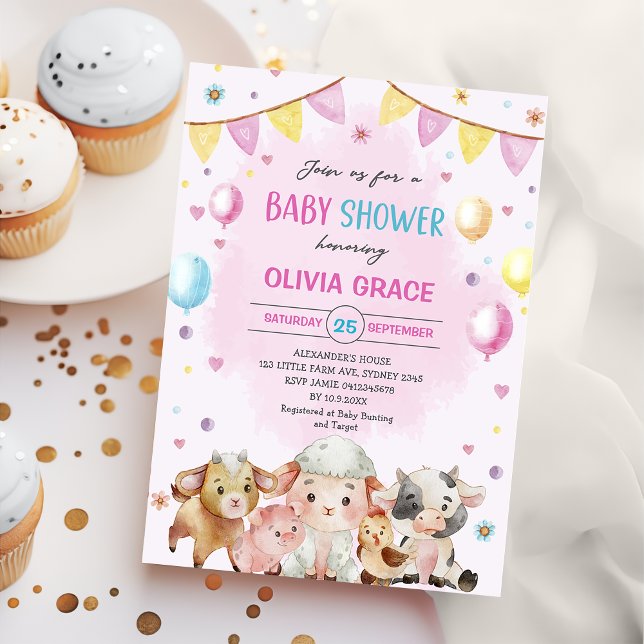Barnyard Baby Shower för boskap-ballonger Inbjudningar (Skapare uppladdad)