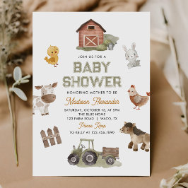 Barnyard Baby Shower för vattenfärg Cute Boskap Ba Inbjudningar