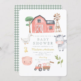 Barnyard Baby Shower för vattenfärg Cute Boskap Ba Inbjudningar