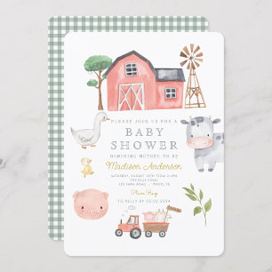 Barnyard Baby Shower för vattenfärg Cute Boskap Ba Inbjudningar