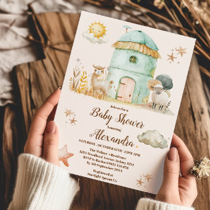 Barnyard Baby Shower för vattenfärg Cute Boskap Ba Inbjudningar
