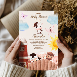 Barnyard Baby Shower för vattenfärg Cute Boskap Ba Inbjudningar