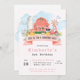 Barnyard Bash Boskap 2:a födelsedagen Party Invi Inbjudningar