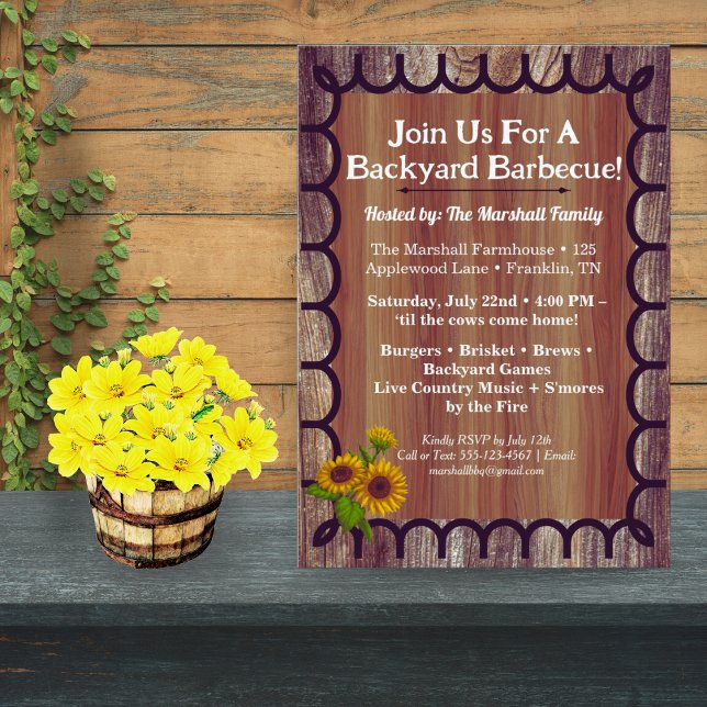 Barnyard BBQ Bash Invitation Template Rustic Wood  Inbjudningar (Skapare uppladdad)