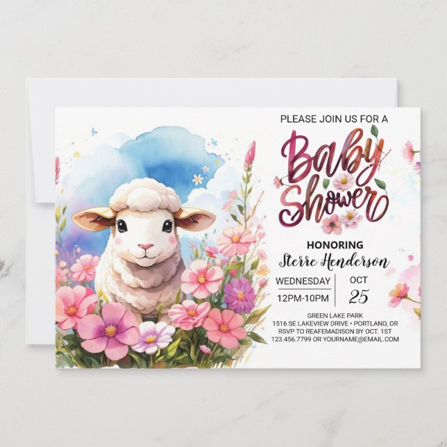 Barnyard Beauty Rosa Lamb Girl Baby Shower Inbjudningar (Framsida)
