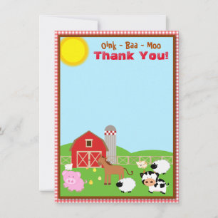 Barnyard Birthday Baby Shower för husdjur Tack Kort