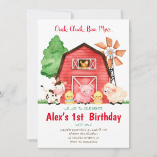 Barnyard Birthday Bash Watercolor Land Farm Inbjudningar
