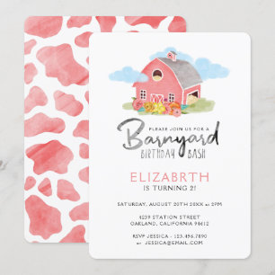 Barnyard Birthday Bash Watercolor Land Farm Inbjudningar