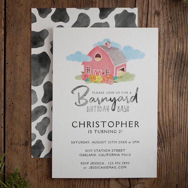 Barnyard Birthday Bash Watercolor Land Farm Inbjudningar (Skapare uppladdad)
