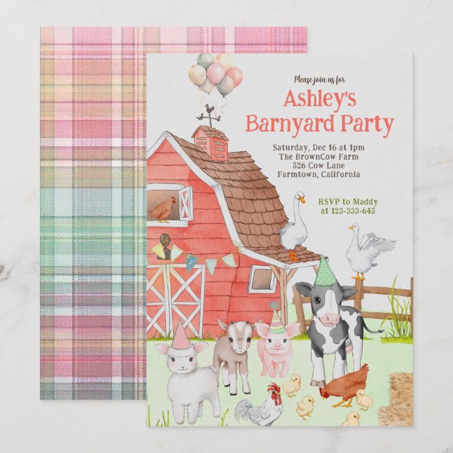 Barnyard Birthday-inbjudan Inbjudningar (Fram/baksida)