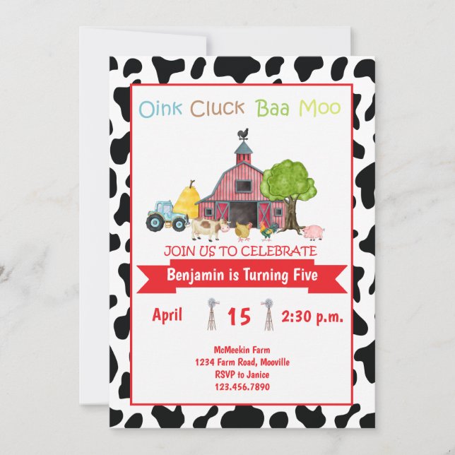 Barnyard Birthday-inbjudan till barn på gårdshuset Inbjudningar (Framsida)