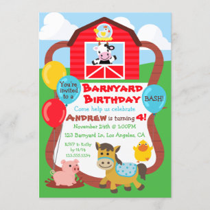 Barnyard Birthday Kids bjudande - Boskap Inbjudningar