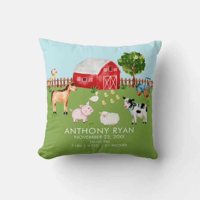 Barnyard Boskap Baby Birth Stats Pillow Kudde (Framsida)