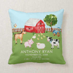 Barnyard Boskap Baby Birth Stats Pillow Kudde