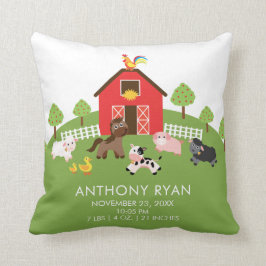 Barnyard Boskap Baby Birth Stats Pillow Kudde