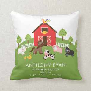 Barnyard Boskap Baby Birth Stats Pillow Kudde