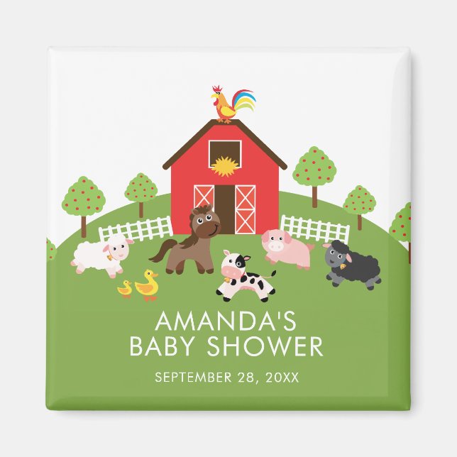 Barnyard Boskap Baby Shower Favor Magnet (Framsidan)