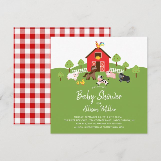Barnyard Boskap Baby Shower-inbjudan Inbjudningar (Fram/baksida)
