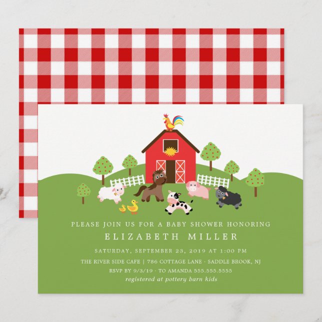 Barnyard Boskap Baby Shower-inbjudan Inbjudningar (Fram/baksida)