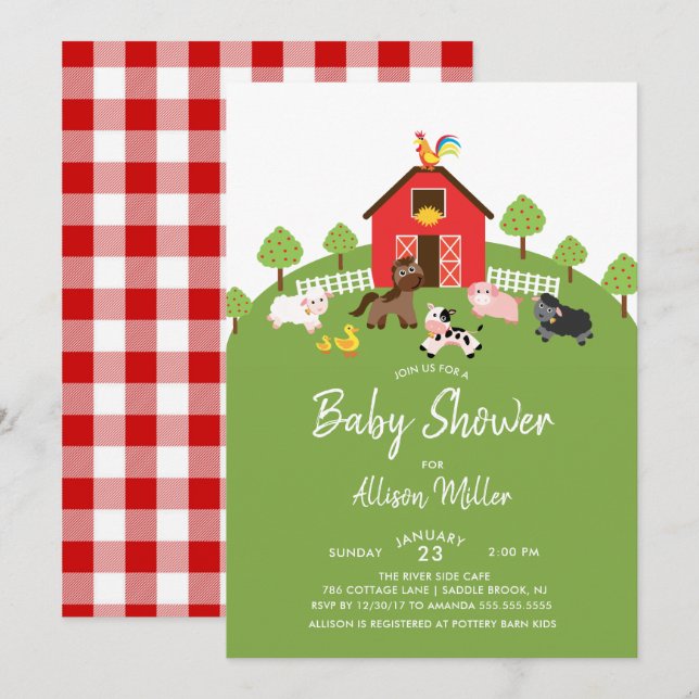 Barnyard Boskap Baby Shower-inbjudan Inbjudningar (Fram/baksida)