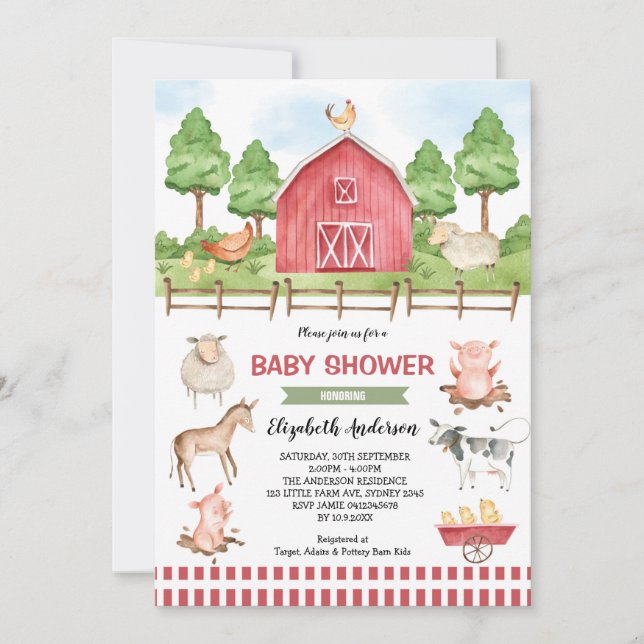 Barnyard Boskap Baby Shower Inbjudningar (Framsida)