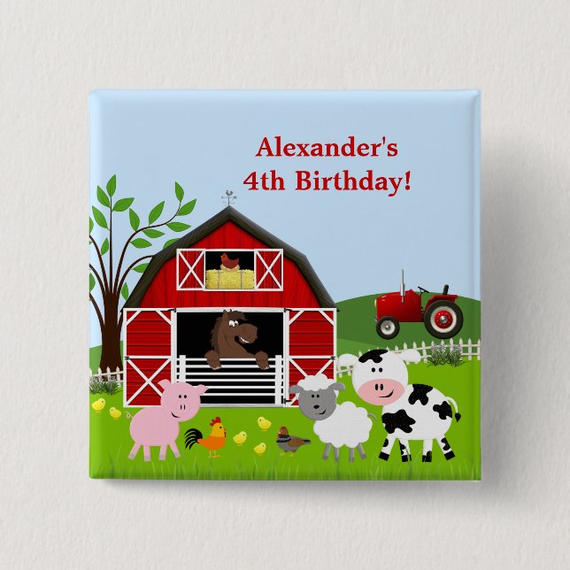Barnyard Boskap Birthday Button Knapp (Framsida)