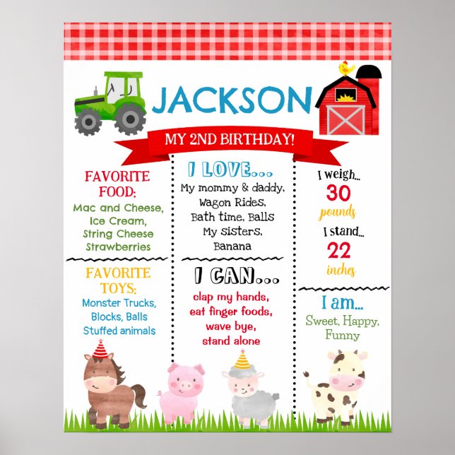 Barnyard Boskap Birthday Milestone-skylt Poster (Framsidan)