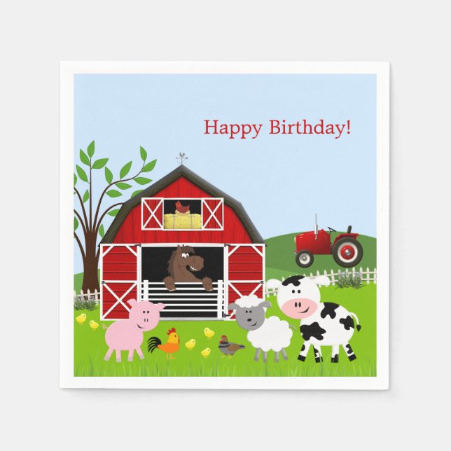 Barnyard Boskap Birthday Papper Napkins Pappersservett (Framsidan)