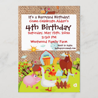 Barnyard Boskap Burlap Birthday-inbjudan Inbjudningar